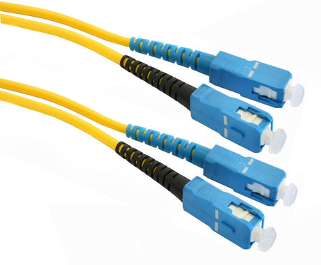 1-meter SC to SC OS1/OS2 duplex patch lead with LSZH (Low Smoke Zero Halogen) jacket, suitable for single-mode fiber optic connections in high-performance applications with fire safety considerations.