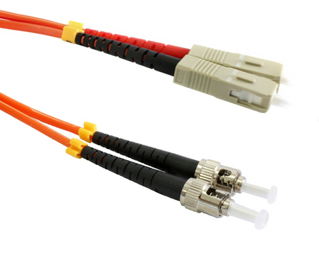 1-meter SC to ST OM1 duplex patch lead, designed for short-distance multimode fiber optic connections in legacy networks and local area network (LAN) applications.