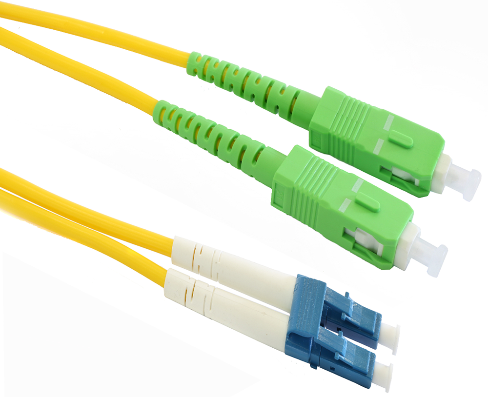 Grove 1M SCA-LC OS1/OS2 Duplex Patch Lead with LSZH jacket, yellow color, 10Gbps speed, ultra-low attenuation, and secure SCA-LC connectors for networks