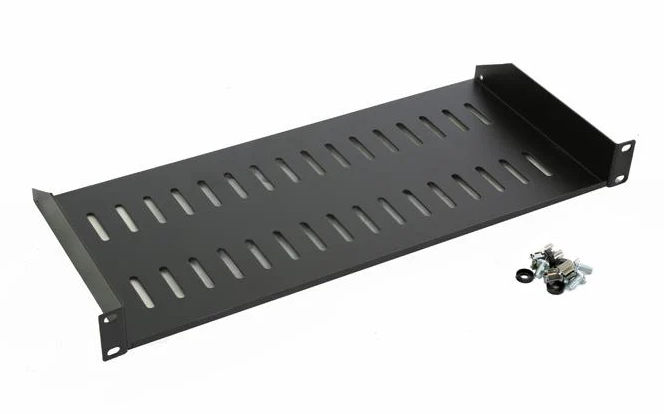 The 1RU Black Cantilever Shelf (200mm depth) is an ideal solution for organizing and supporting non-rack-mountable equipment in your server rack