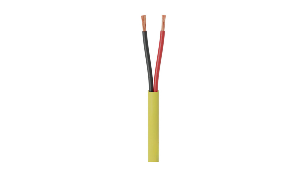 2 Core 15AWG Speaker Cable in a 152m pull box with yellow insulation, designed for high-quality audio transmission in home and professional setups.