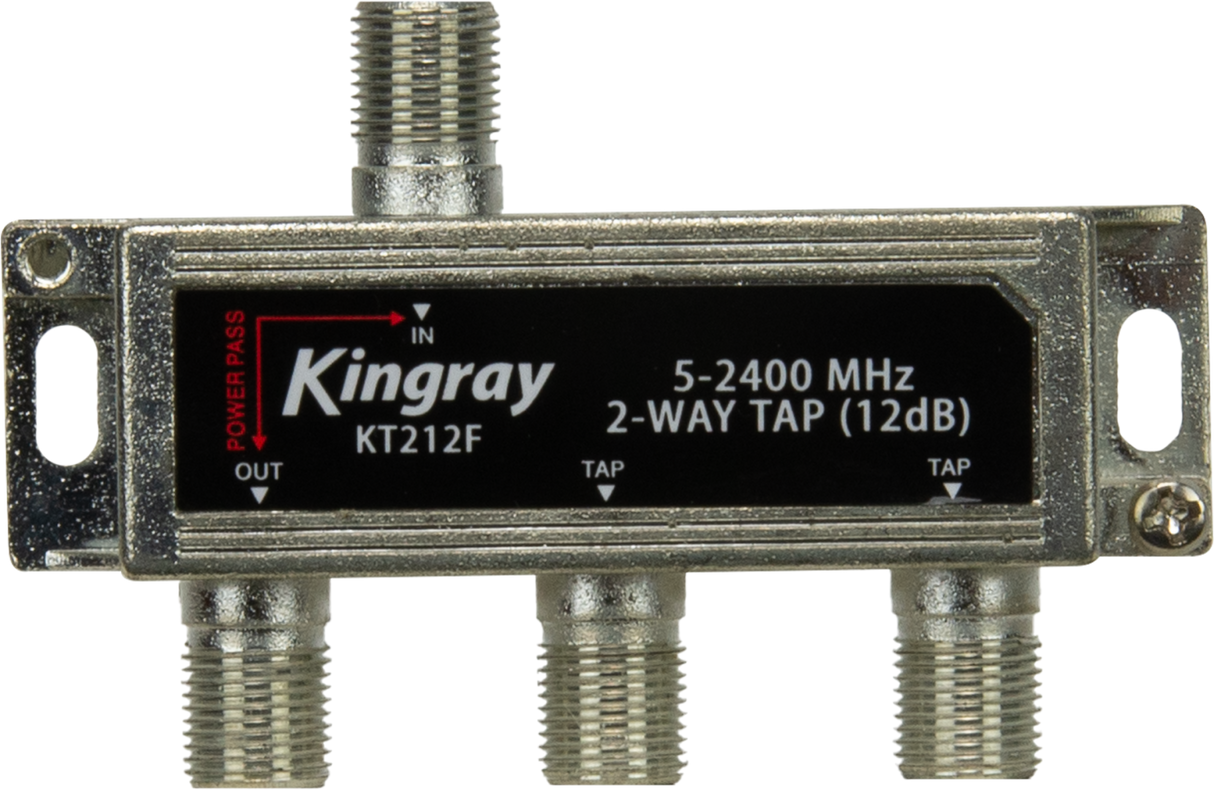 Kingray 2 Way Tap 12dB, 5-2400 MHz, for RF signal distribution with minimal signal loss, ideal for cable TV and satellite systems.