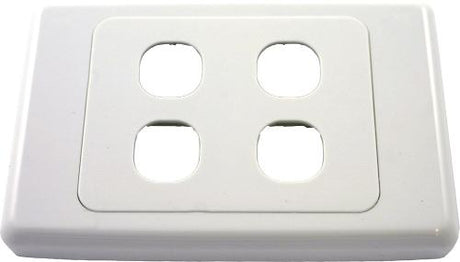 AMDEX 4 Gang Wall Plate 2000 Series showcasing its modern design and ability to accommodate four outlets or data ports.