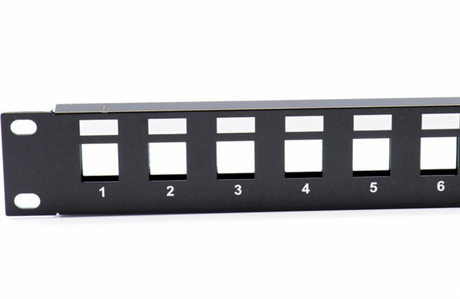 24 Port Keystone Patch Panel (Unequipped) for flexible, customizable cabling, accommodating up to 24 keystone jacks, ideal for data centers.