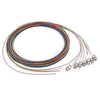 2M LC MM OM3 Pigtail in a pack of 12, made from 50/125µm multimode fiber, supporting up to 10 Gbps for reliable data center connectivity.