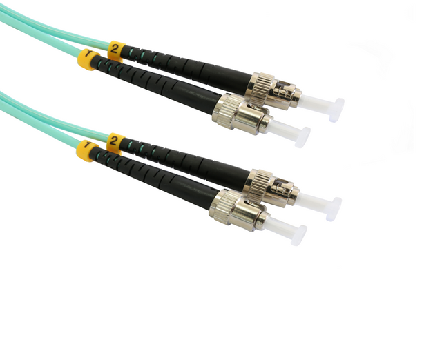 Grove 5M ST-ST OM3 Duplex Patch Lead | LSZH, 5-meter multimode fiber optic cable with ST to ST connectors and LSZH jacket for safe, high-speed networking.