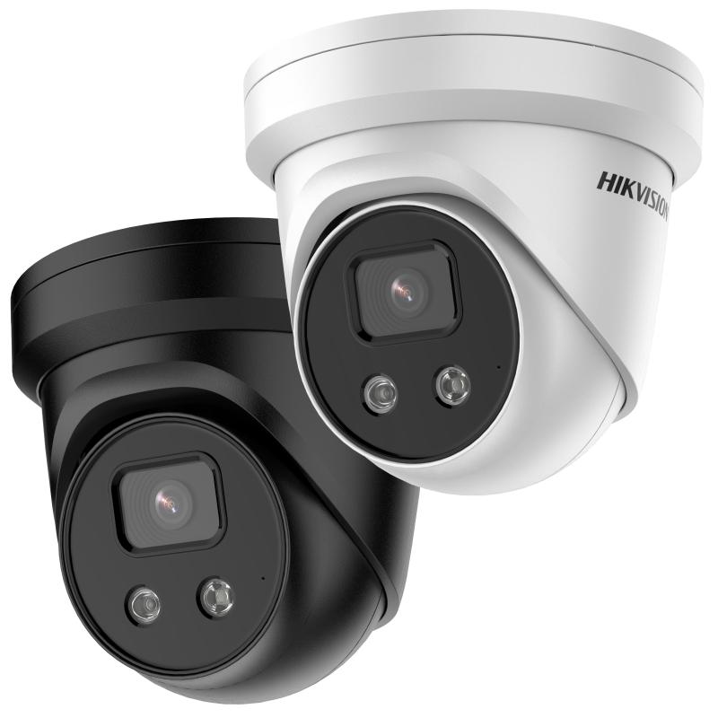 HIKVISION 6MP AcuSense Turret Camera with 2.8mm lens and built-in microphone, offering HD video, smart analytics, and audio capture in a white finish.