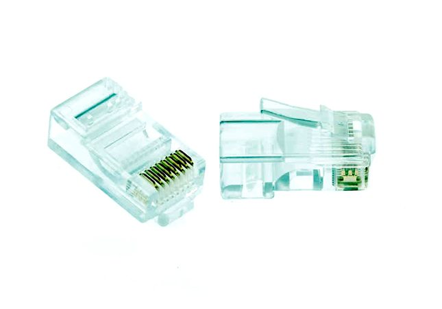 Grove Cat5E 8P8C R/So & R/St RJ45 plug for flat and stranded cables, sold in a 100-pack. Ideal for Ethernet and network setups in metric standards.