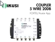 Ikusi Five Wire 20 dB Coupler for precise satellite and terrestrial signal distribution in SMATV systems, ensuring minimal signal loss.