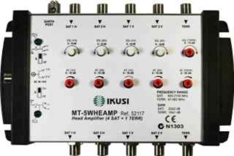 IKUSI Five Wire SMATV Head Amplifier for strong and clear signal amplification and distribution in large satellite and terrestrial systems.