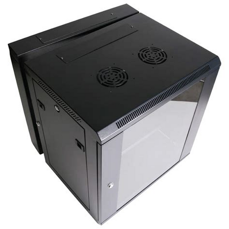 Grove 12RU wall cabinet, 596x540x600mm, lockable glass door, removable side panels, ventilated, wall-mounted network and IT enclosure.