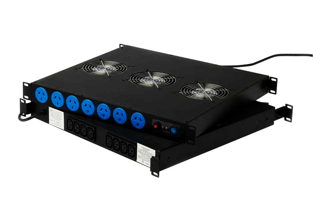 15 way 1RU 10A rack mount power distribution unit with 3 cooling fans for server cabinets and network racks