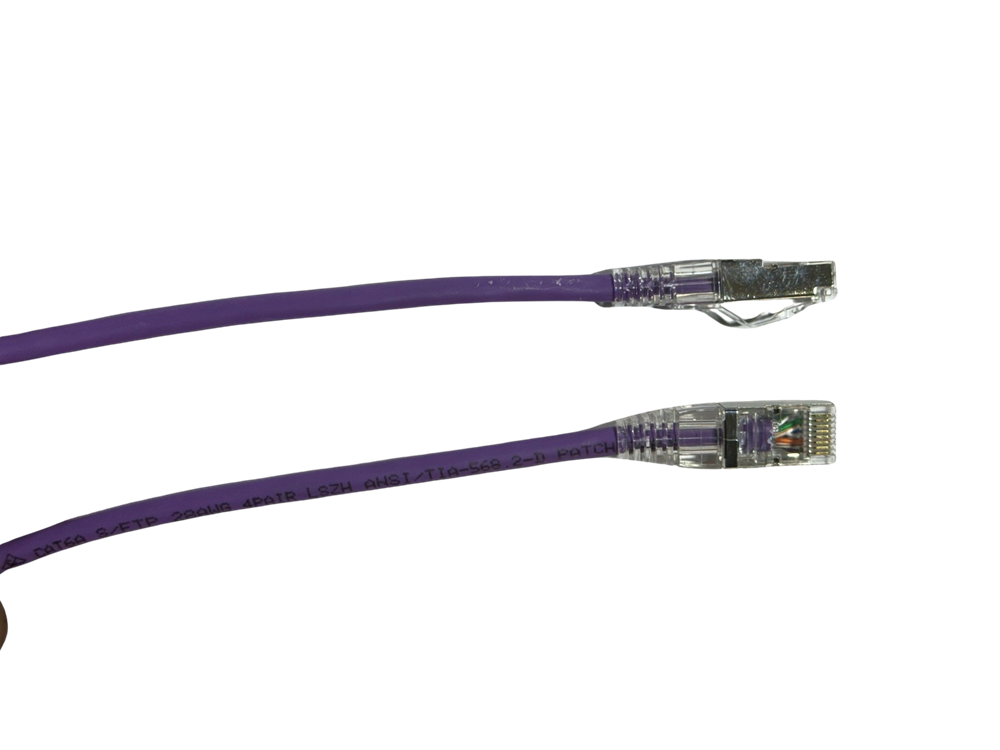 Purple Grove 150MM Cat6A Thin S/FTP Patch Lead 28AWG for secure, high-speed networking in tight spaces, ideal for both home and professional environments.
