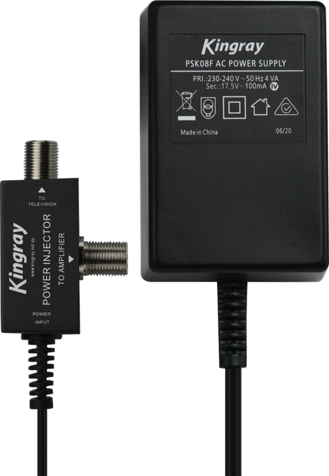 17.5V AC 100mA Plug Pack with F-Type Female Connections, perfect for powering RF devices, signal boosters, and amplifiers in network setups.