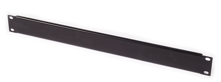 A black 1RU Blanking Panel designed for use in 19-inch server racks.