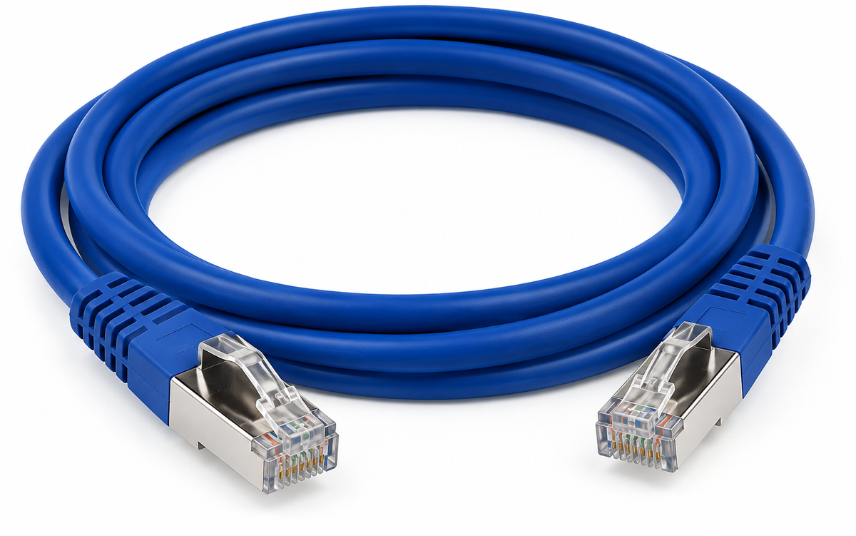 2.0-meter Cat6A S/FTP patch lead in blue, designed for high-speed data transmission with shielded twisted pairs, ideal for network connections in commercial and residential environments.