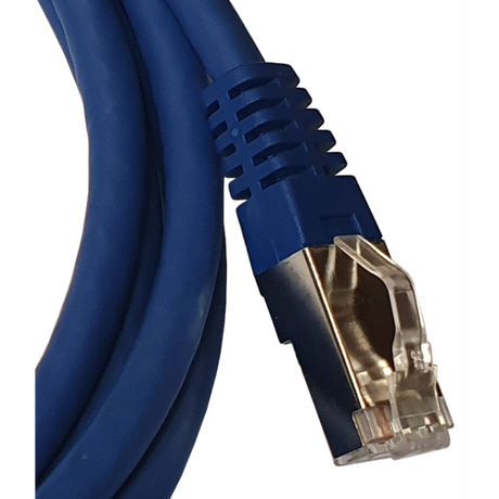 2.0-meter Cat6A S/FTP patch lead in blue, designed for high-speed data transmission with shielded twisted pairs, ideal for network connections in commercial and residential environments.
