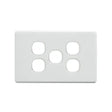 Amdex 2000 Series 5 Gang Wall Plate in white, modular faceplate for AV, data, and power modules. Fits standard Australian wall brackets.