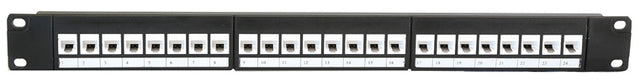 Grove 24 Port Cat6 Patch Panel in white with 24 Cat6 keystone mechs, 1Gbps, Express install for racks and organised cabling.
