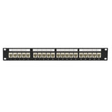 Patch panel with multiple ports on a white background