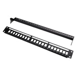 Black metal panel with multiple cutouts on a white background