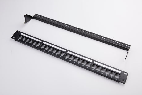 Grove 24 Port Cat6 Patch Panel in white with 24 Cat6 keystone mechs, 1Gbps, Express install for racks and organised cabling.