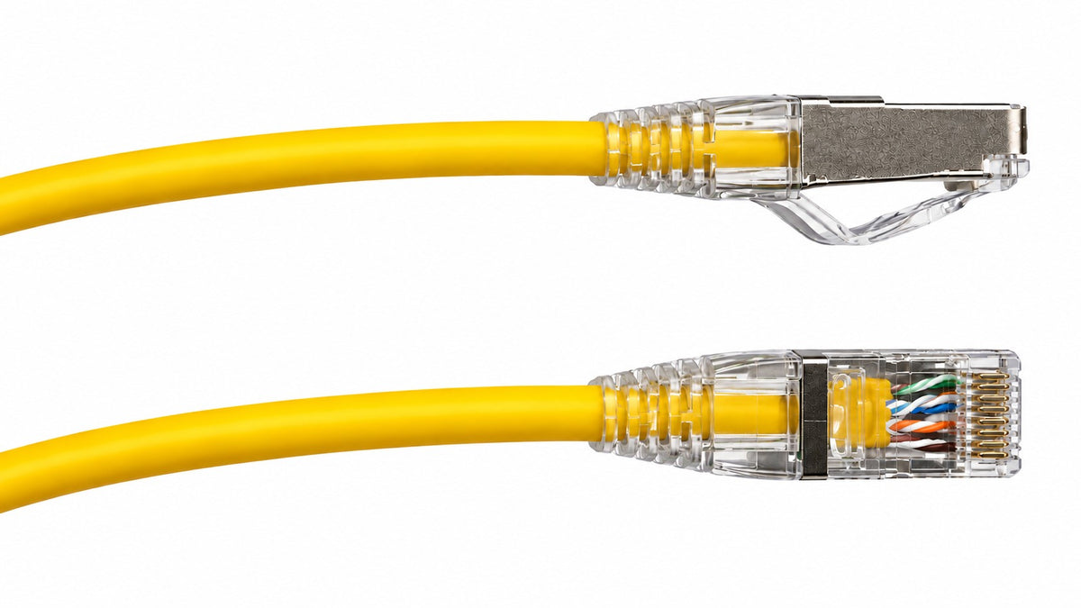 Yellow Grove 280MM Cat6A S/FTP Patch Lead 28AWG for secure, high-speed networking in compact spaces, ideal for professional and home environments.