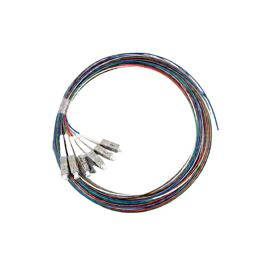 GROVE 2 m LC OM4 multimode fibre optic pigtail pack of 6 with colour-coded fibres and LC connectors in sealed bag