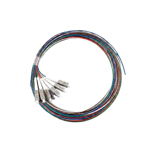 GROVE 2 m LC OM4 multimode fibre optic pigtail pack of 6 with colour-coded fibres and LC connectors in sealed bag