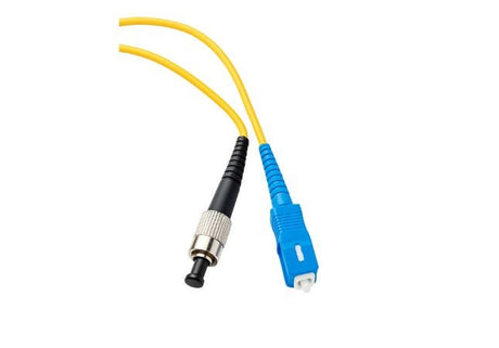 2 m SC to FC OS1/OS2 single-mode simplex fibre optic patch lead with yellow jacket for telecommunications and data network connections.