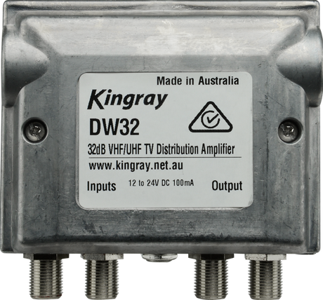 Kingray 32dB UHF/VHF distribution amplifier with PSU for boosting TV signals to multiple outlets