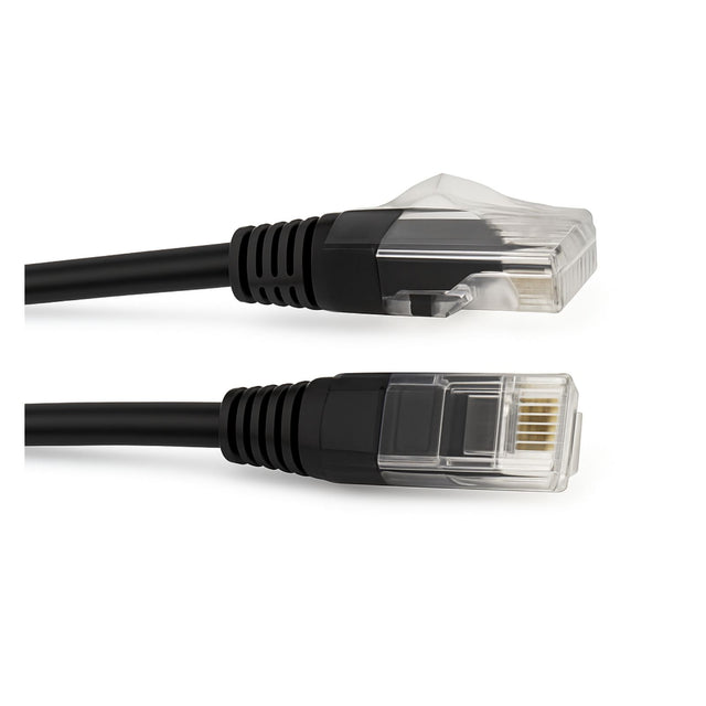 3M Cat6 Thin 28 AWG LSZH Black Patch Lead with RJ45 connectors, supporting up to 1 Gbps and PoE.