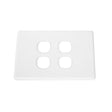 4 gang white faceplate for neat installation of electrical or data outlets in wall applications