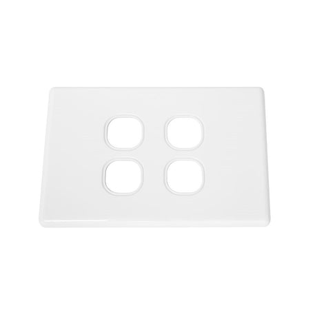 4 gang white faceplate for neat installation of electrical or data outlets in wall applications