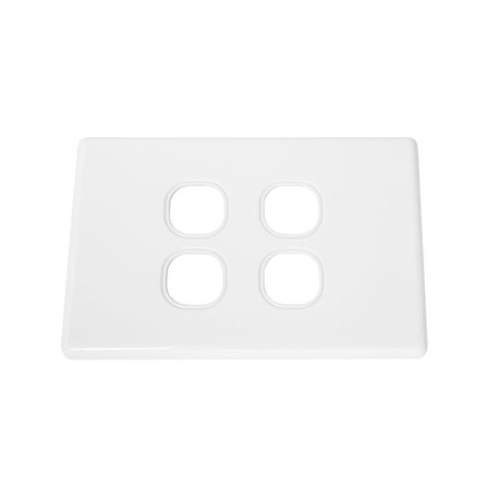 Grove 4 Gang White Faceplate in durable white ABS plastic, designed for structured cabling with four module capacity.