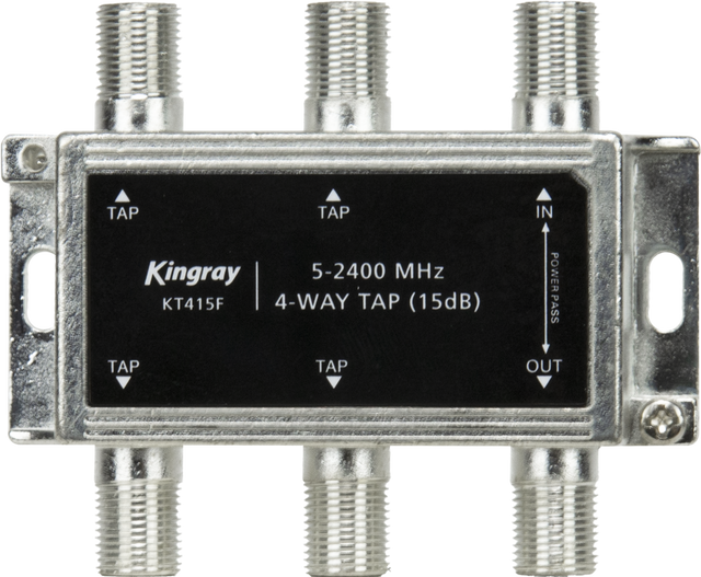 4-Way Tap 15 dB (5-2400 MHz) with compact, corrosion-resistant housing for precise signal distribution across multiple outputs
