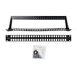 Black metal roof rack system with mounting hardware on a white background