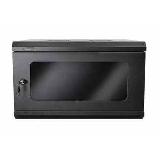 Grove 4RU wall mount cabinet 260H x 540W x 450D mm with lockable tinted acrylic door, vented panels, and removable sides for networking equipment.
