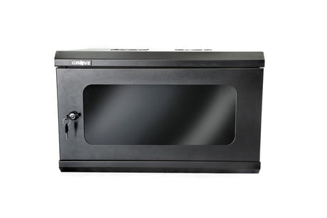 Grove 4RU wall mount cabinet 260H x 540W x 450D mm with lockable door, vented panels, and removable sides for networking equipment.