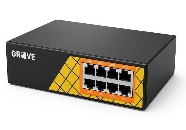 Grove 8 port desktop Gigabit PoE switch 120W for powering IP cameras, wireless access points and VoIP devices