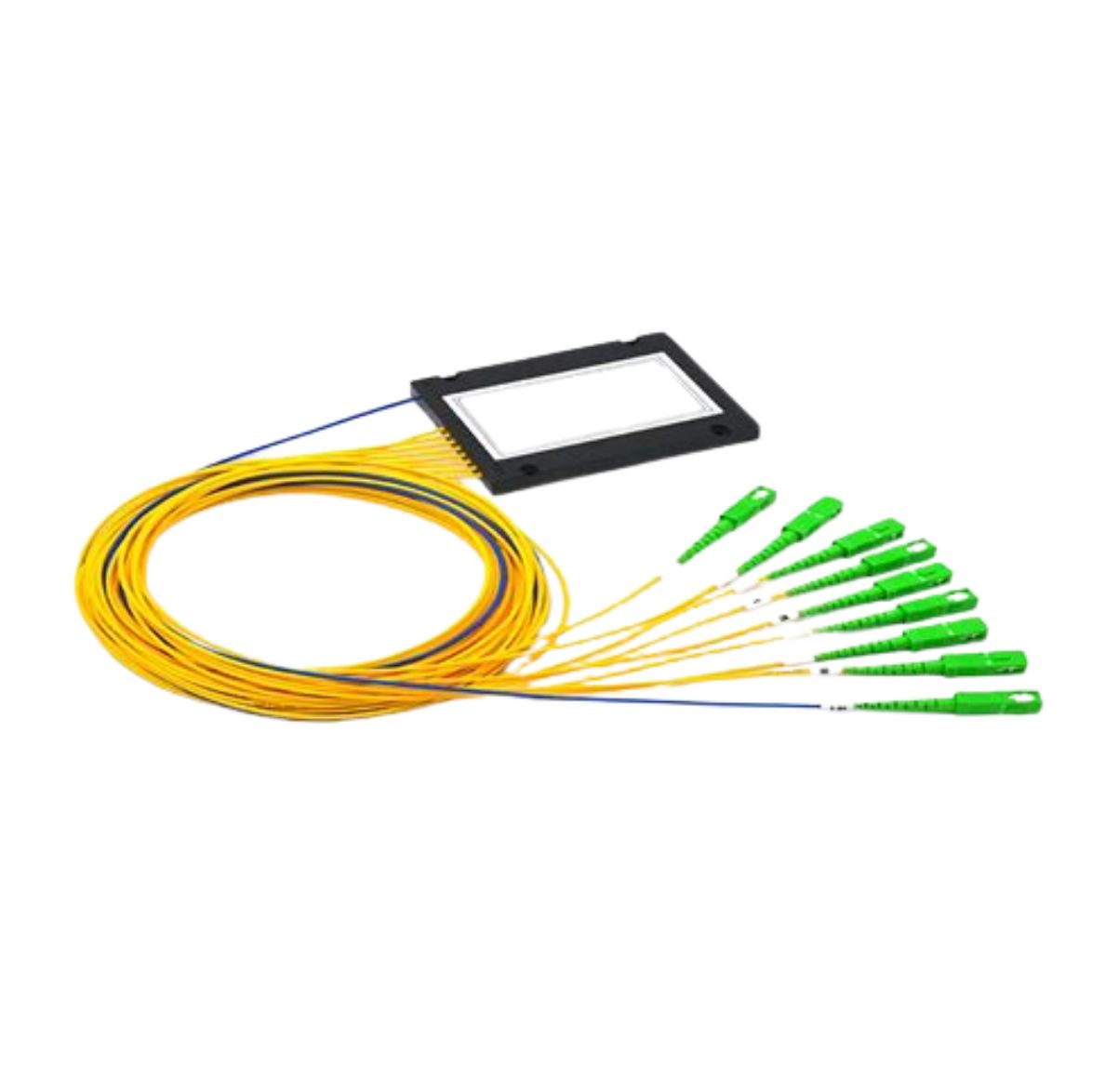 Grove 8 Way SCA Fibre Splitter, optical splitter with 8-way signal distribution and Angled SC connectors for low-loss, high-performance fiber optic networks.