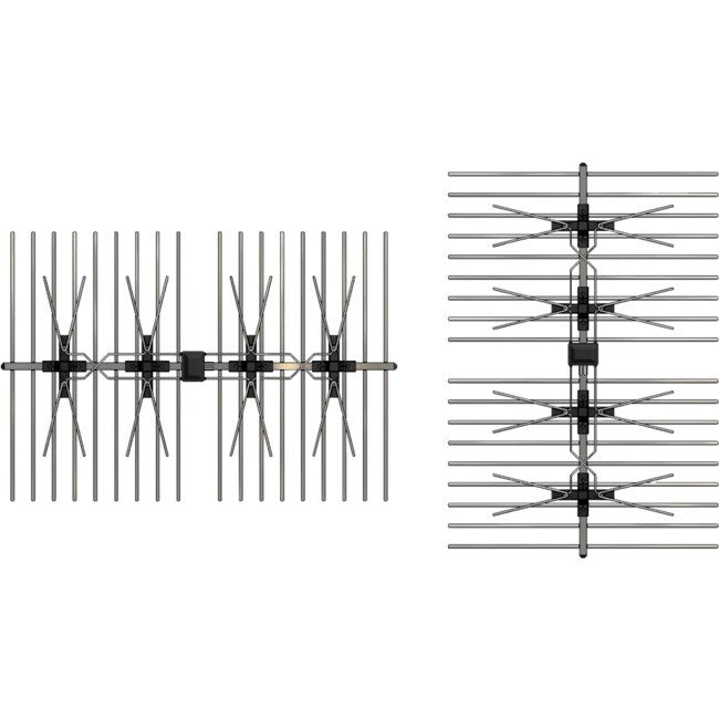 UHF phased array antenna mounted outdoors showing multiple elements for high gain digital TV signal reception