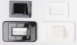 Black bullnose wall plate with curved cable entry opening, ideal for tidy AV and data cable management installations
