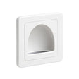 White reverse bullnose wall plate for neat cable entry and protection in AV, data and structured cabling installations.