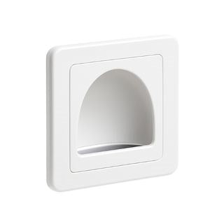 White reverse bullnose wall plate for neat cable entry and protection in AV, data and structured cabling installations.