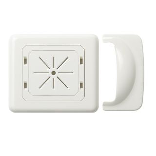 Bullnose white outlet plate with smooth rounded edge and matte finish, modern electrical wall cover for standard outlets.