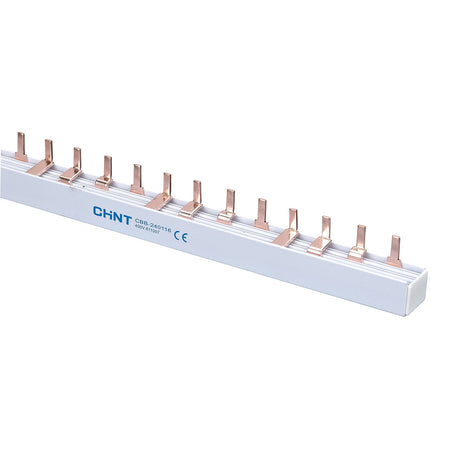 80A 1P 12-way pin type busbar for single-pole MCBs, ideal for switchboards and panels, copper construction with insulated sleeve.