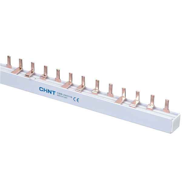 80A 1P 12-way pin type busbar for single-pole MCBs, ideal for switchboards and panels, copper construction with insulated sleeve.