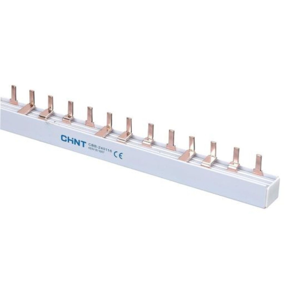 Straight busbar terminal for secure electrical connections in switchboards and panels, made from high-conductivity copper.