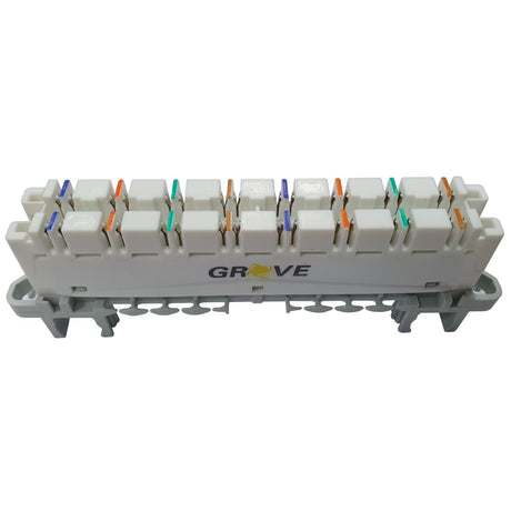 Grove Cat6 8 Pair Consolidation Module with IDC termination for structured cabling, ideal for Cat6 voice, data, and video networks.